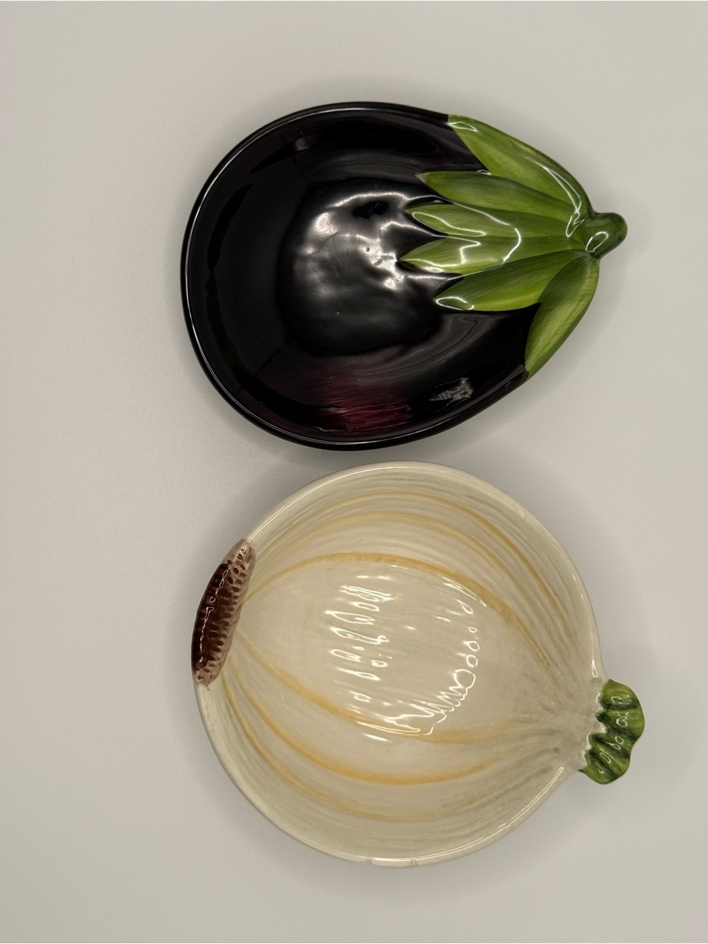 Pier 1 Hand Painted Ironstone Eggplant Onion Dipping Dishes Set of 2